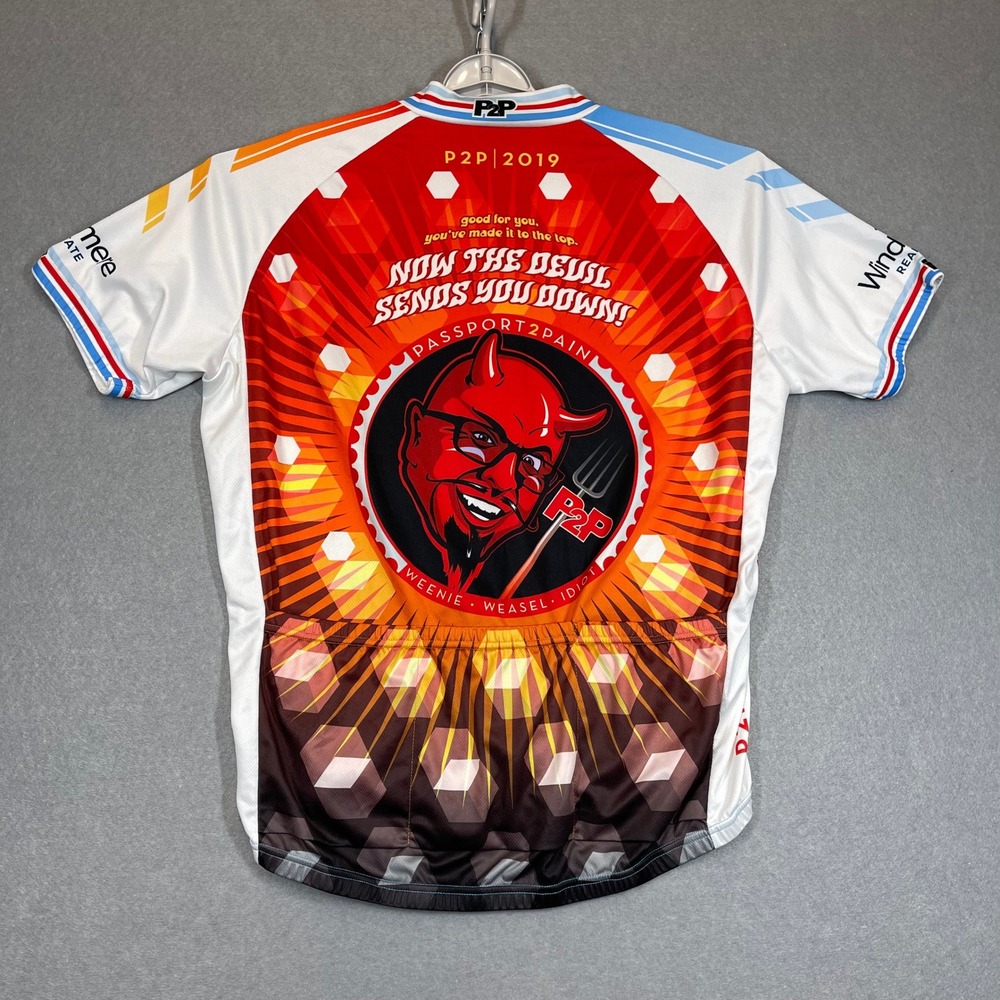 Primal Cycling Jersey Men XL White Red P2P Vashon Island 2019 Bike Race Full Zip